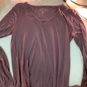 Mauve long sleeve cross detail v neck